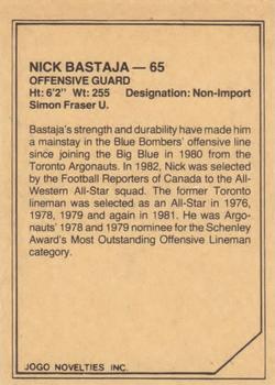 1983 JOGO CFL Limited #NNO Nick Bastaja Back