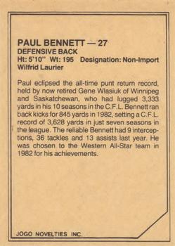 1983 JOGO CFL Limited #NNO Paul Bennett Back