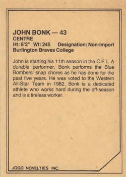 1983 JOGO CFL Limited #NNO John Bonk Back