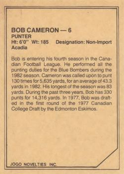 1983 JOGO CFL Limited #NNO Bob Cameron Back