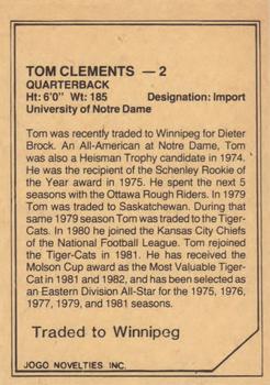 1983 JOGO CFL Limited #NNO Tom Clements Back