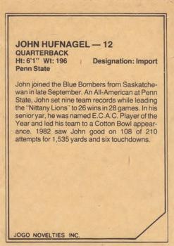 1983 JOGO CFL Limited #NNO John Hufnagel Back