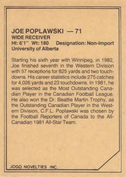 1983 JOGO CFL Limited #NNO Joe Poplawski Back