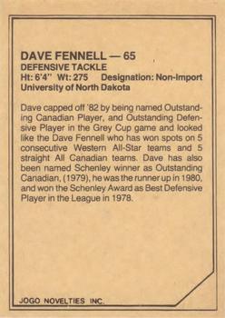 1983 JOGO CFL Limited #NNO Dave Fennell Back