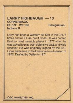 1983 JOGO CFL Limited #NNO Larry Highbaugh Back