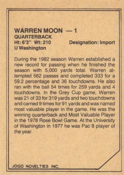 1983 JOGO CFL Limited #NNO Warren Moon Back