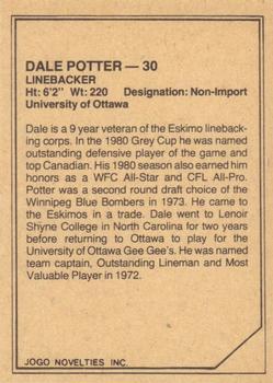 1983 JOGO CFL Limited #NNO Dale Potter Back