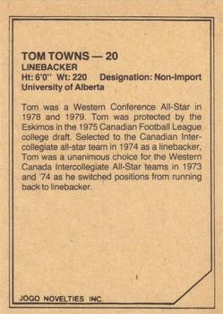 1983 JOGO CFL Limited #NNO Tom Towns Back