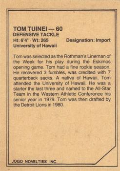 1983 JOGO CFL Limited #NNO Tom Tuinei Back