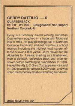 1983 JOGO CFL Limited #NNO Gerry Dattilio Back