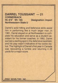1983 JOGO CFL Limited #NNO Darrel Toussaint Back