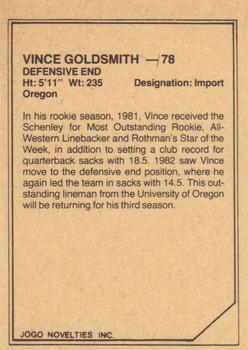 1983 JOGO CFL Limited #NNO Vince Goldsmith Back
