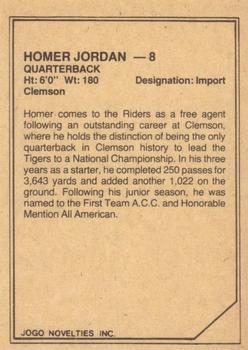 1983 JOGO CFL Limited #NNO Homer Jordan Back