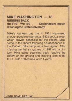 1983 JOGO CFL Limited #NNO Mike Washington Back