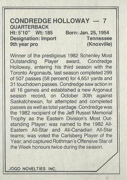 1983 JOGO Quarterbacks #NNO Condredge Holloway Back