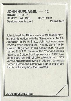 1983 JOGO Quarterbacks #NNO John Hufnagel Back