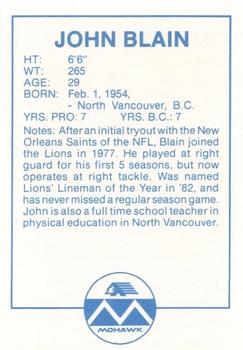 1983 Mohawk B.C. Lions #NNO John Blain Back