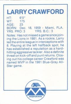 1983 Mohawk B.C. Lions #NNO Larry Crawford Back