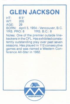 1983 Mohawk B.C. Lions #NNO Glen Jackson Back