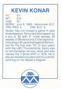 1983 Mohawk B.C. Lions #NNO Kevin Konar Back