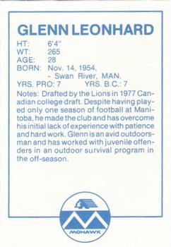 1983 Mohawk B.C. Lions #NNO Glenn Leonhard Back