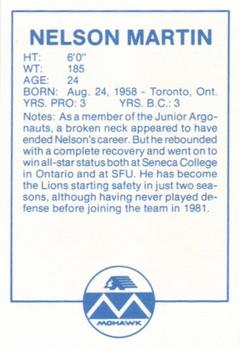 1983 Mohawk B.C. Lions #NNO Nelson Martin Back