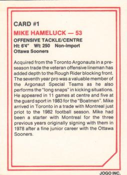 1985 JOGO #1 Mike Hameluck Back