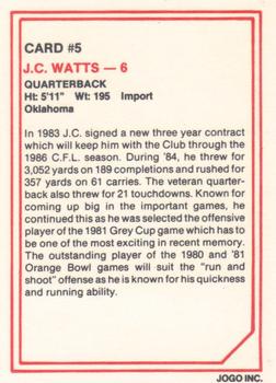 1985 JOGO #5 J.C. Watts Back