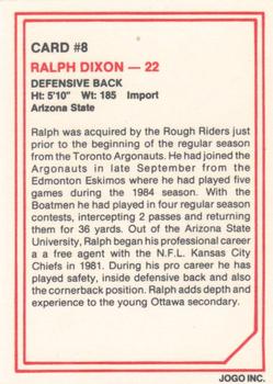 1985 JOGO #8 Ralph Dixon Back