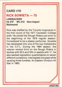 1985 JOGO #10 Rick Sowieta Back