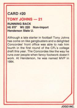 1985 JOGO #20 Tony Johns Back