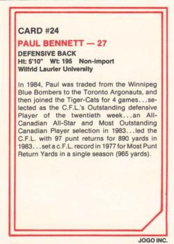 1985 JOGO #24 Paul Bennett Back