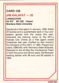 1985 JOGO #26 Jim Kalafat Back