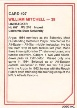 1985 JOGO #27 William Mitchell Back