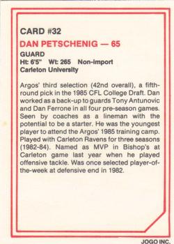 1985 JOGO #32 Dan Petschenig Back