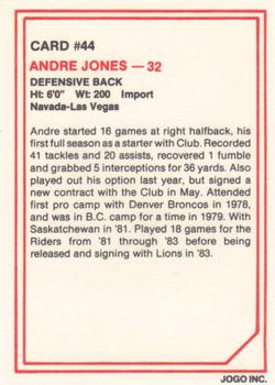 1985 JOGO #44 Andre V. Jones Back