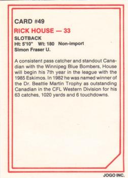 1985 JOGO #49 Rick House Back