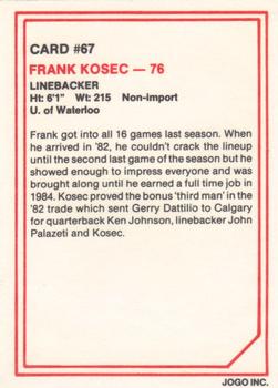 1985 JOGO #67 Frank Kosec Back