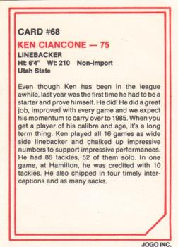 1985 JOGO #68 Ken Ciancone Back