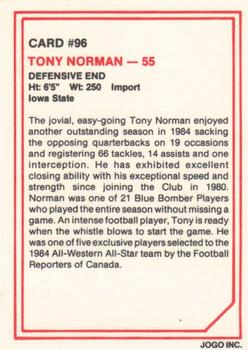 1985 JOGO #96 Tony Norman Back