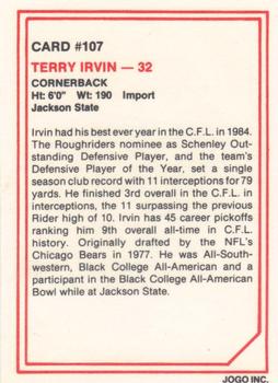 1985 JOGO #107 Terry Irvin Back