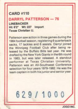 1985 JOGO #110 Darrell Patterson Back
