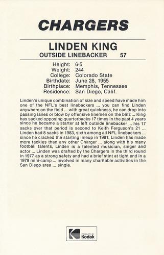 1985 Kodak San Diego Chargers #NNO Linden King Back