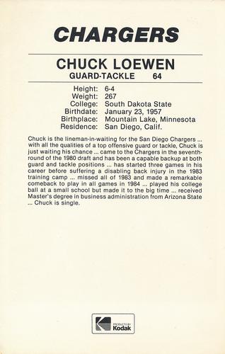 1985 Kodak San Diego Chargers #NNO Chuck Loewen Back