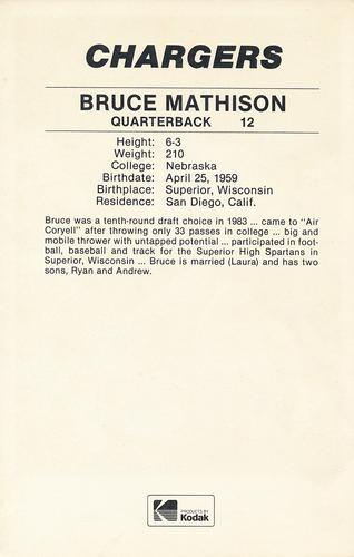 1985 Kodak San Diego Chargers #NNO Bruce Mathison Back