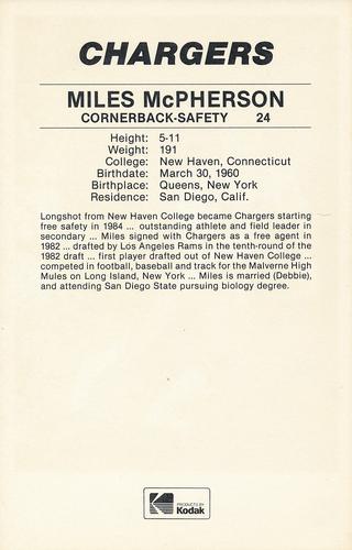 1985 Kodak San Diego Chargers #NNO Miles McPherson Back