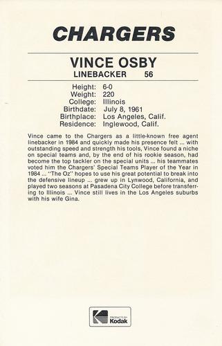1985 Kodak San Diego Chargers #NNO Vince Osby Back
