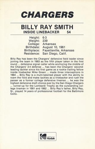 1985 Kodak San Diego Chargers #NNO Billy Ray Smith Back