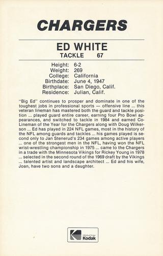 1985 Kodak San Diego Chargers #NNO Ed White Back