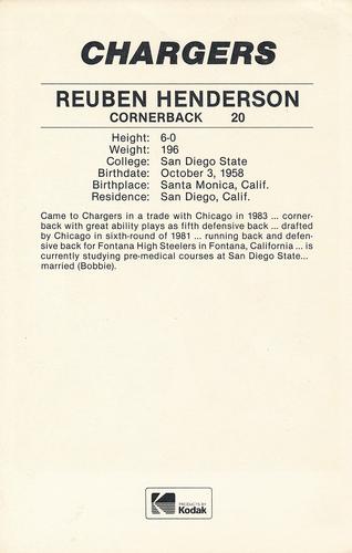 1985 Kodak San Diego Chargers #NNO Reuben Henderson Back